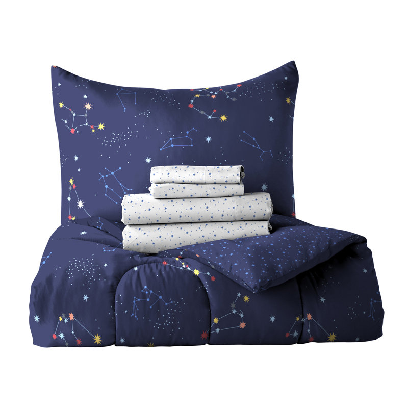 Full Blue Microfiber Boys' Reversible Bed in a Bag Set