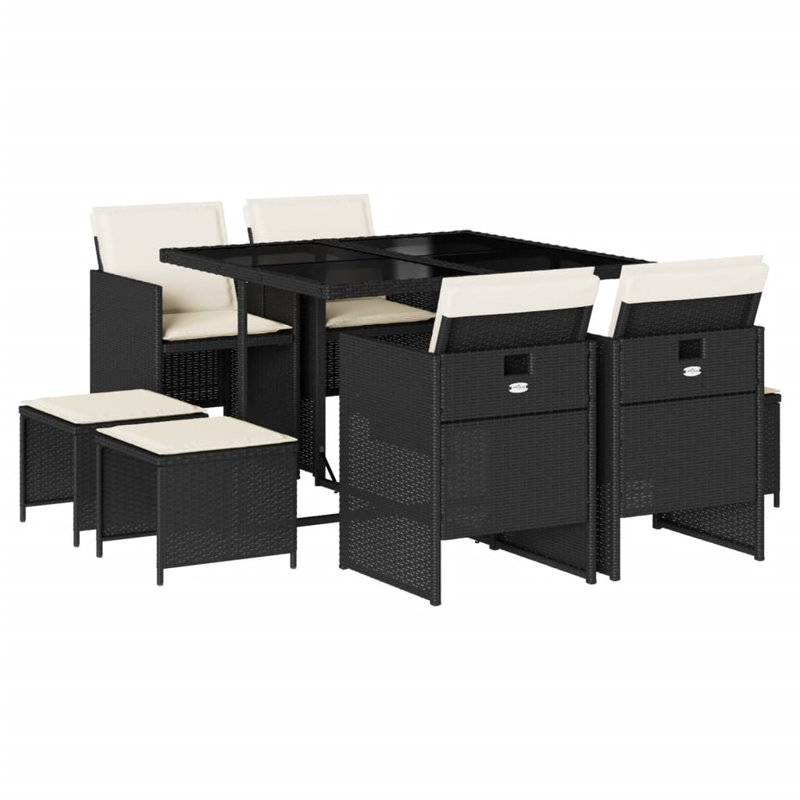 Hokku Designs 11 Piece Patio Dining Set With Cushions Gray Poly Rattan, Black, White