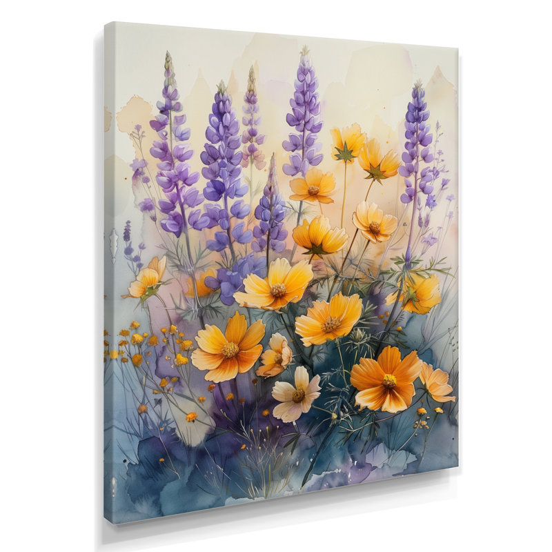Jardin d'été mauve à fleurs mauves - fleurs sauvages, Toile tendue, H 32 po x l 16 po x P 1 po