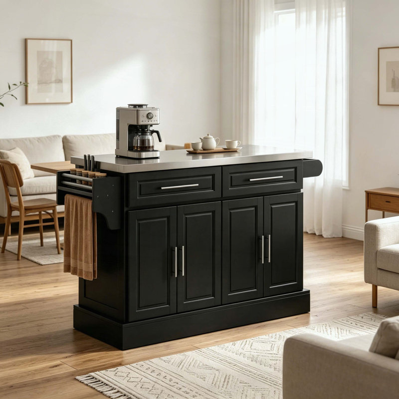 Chariot pour îlot de cuisine avec plateau en acier inoxydable, Charcoal Black