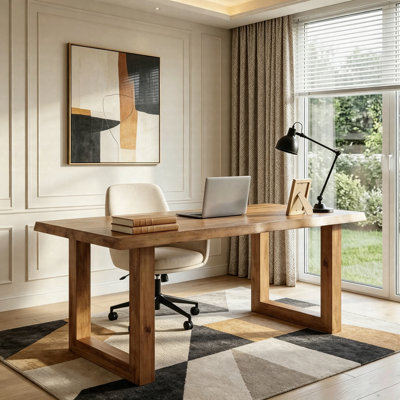 63" Solid Wood Executive Desk, Live Edge Computer Desk With 1.97" Thick Top For Home Office