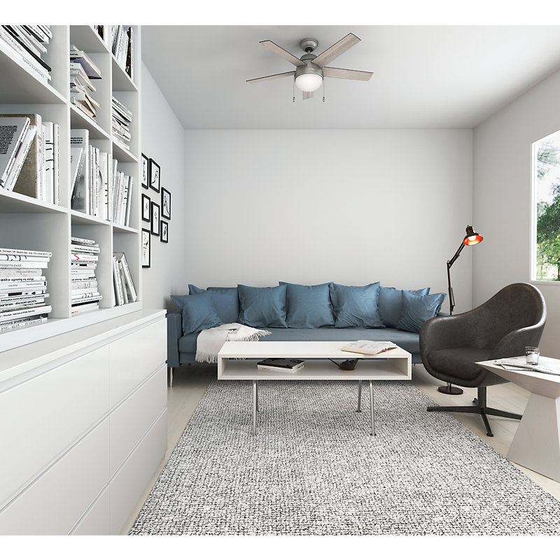 46" Anslee Standard Ceiling Fan with Pull Chain and Light Kit Included, Silver with Light Grey Oak / Grey Walnut Blades