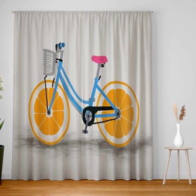 Orange Wheel Bike Blackout Curtains Pair for Home Decor