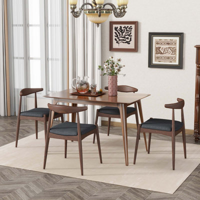 5-Piece Dining Set 1 Table 4 Chairs,Rubberwood Frame,Faux Wood Tabletop, Retro- Elegant for Kitchen & Family Dining