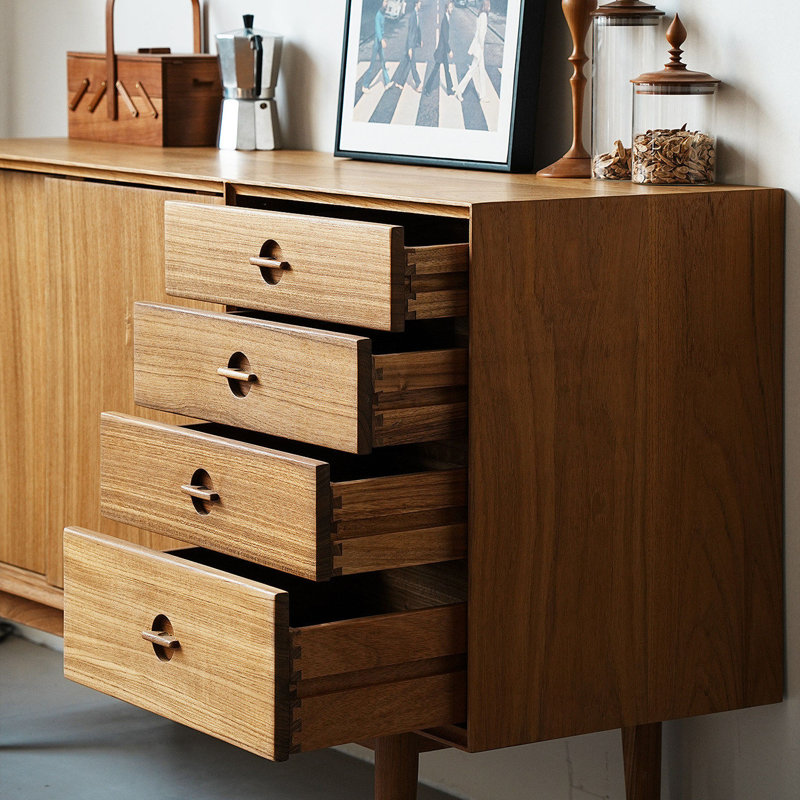 Buffet en teck de style simple et rétro, 33.85" H x 62.99" W x 15.74" D
