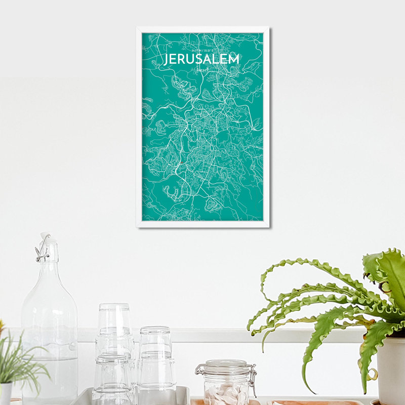 Carte de la ville de Jérusalem, impression de luxe, H 17 po x l 11 po, Vert / Brun