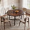 Table de salle à manger ronde 47 po, plateau en bois massif avec pieds en métal noir, table de cuisine rustique pour 4 personnes, brun foncé