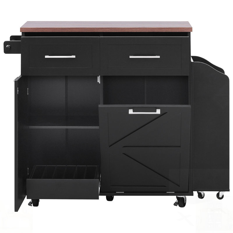 Farmhouse Kitchen Island With Drop Leaf, Removable Racks, Drawers, And Wheels For Versatile Storage And Mobility, Black