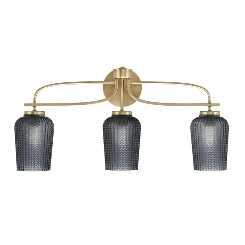 Cavella 3 Light Bath Bar Shown With 5" Smoke Textured Glass, New Age Brass