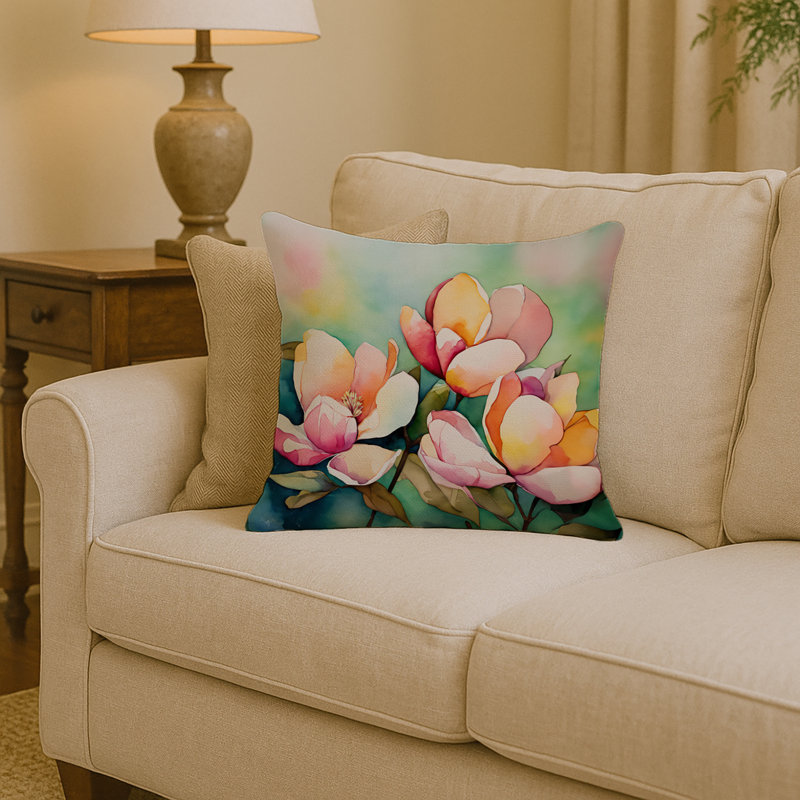 Coussin décoratif aquarelle Mississippi Magnolia, Carré 14 po
