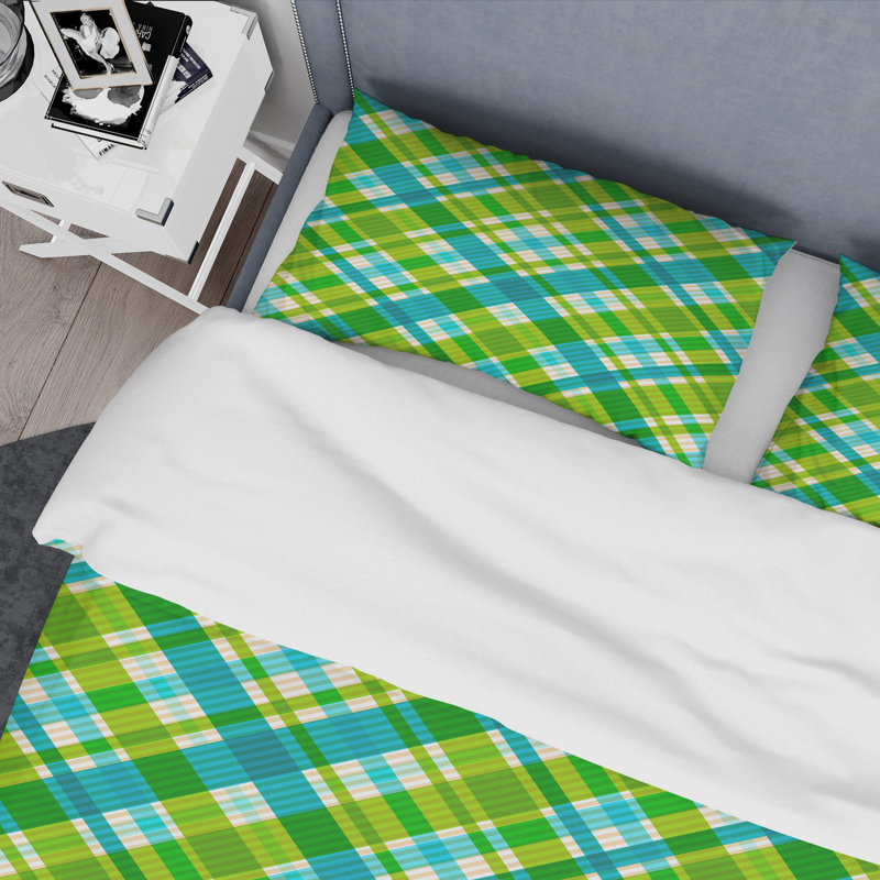  Housse de couette verte en microfibre Farmhouse, Housse simple + 1 taie décorative