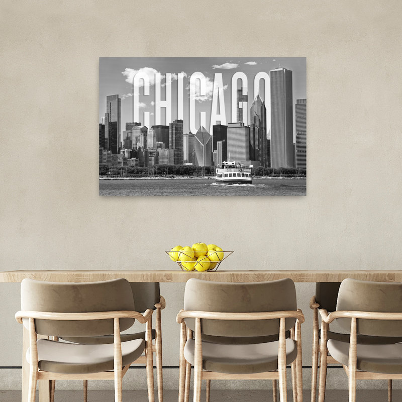 Chicago Skyline Monochrome Abstract Architecture City Wall Art 1 Piece Wrapped Canvas Wall Art, 60.96 cm H x 91.44 cm W