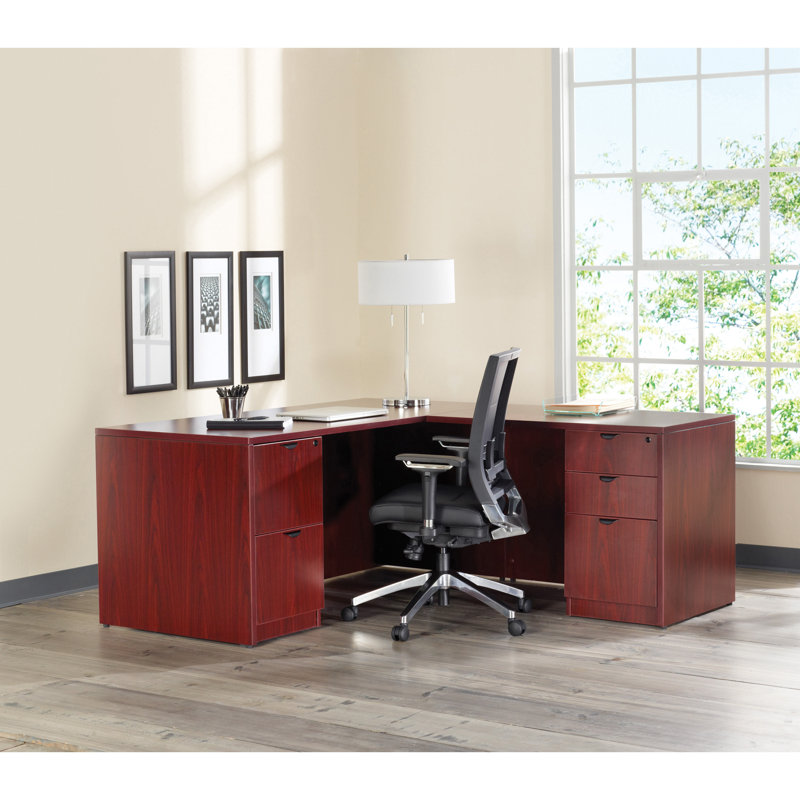 Mahogany Laminate Executive Desk with Filing Cabinets