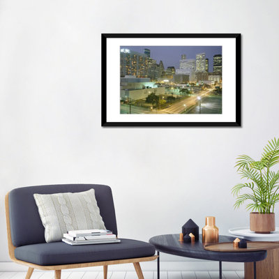 «Skyscrapers Lit up at Night, Houston, Texas», reproduction de photo panoramique sur toile