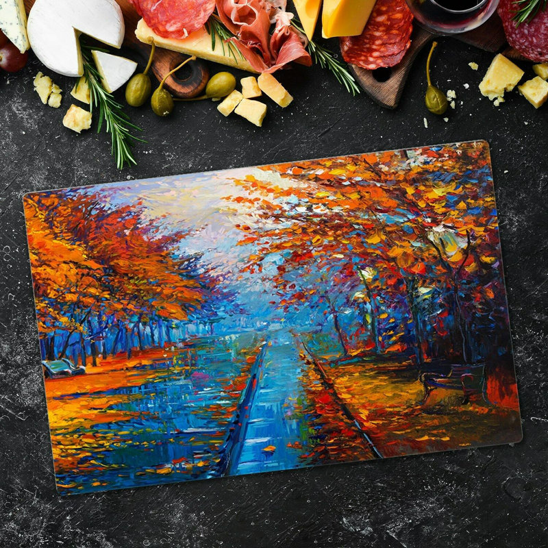 Bliven Abstract Autumn Trees Road Chopping Board, 60cm L x 52cm W