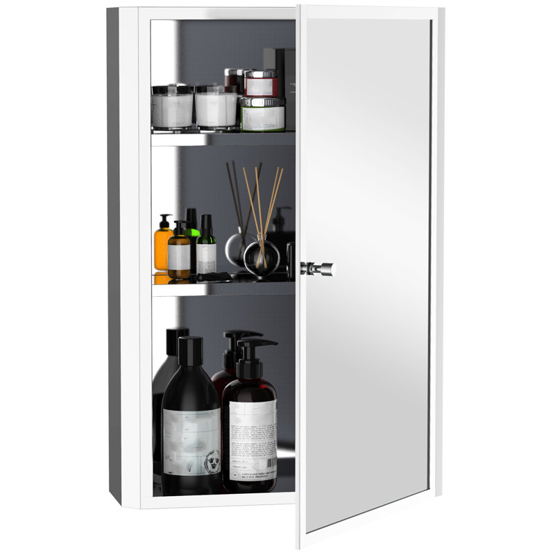 Élégante armoire de salle de bain de 16 po x 24 po - Acier inoxydable avec façade en miroir et porte intérieure revêtue de rouille - montage interne