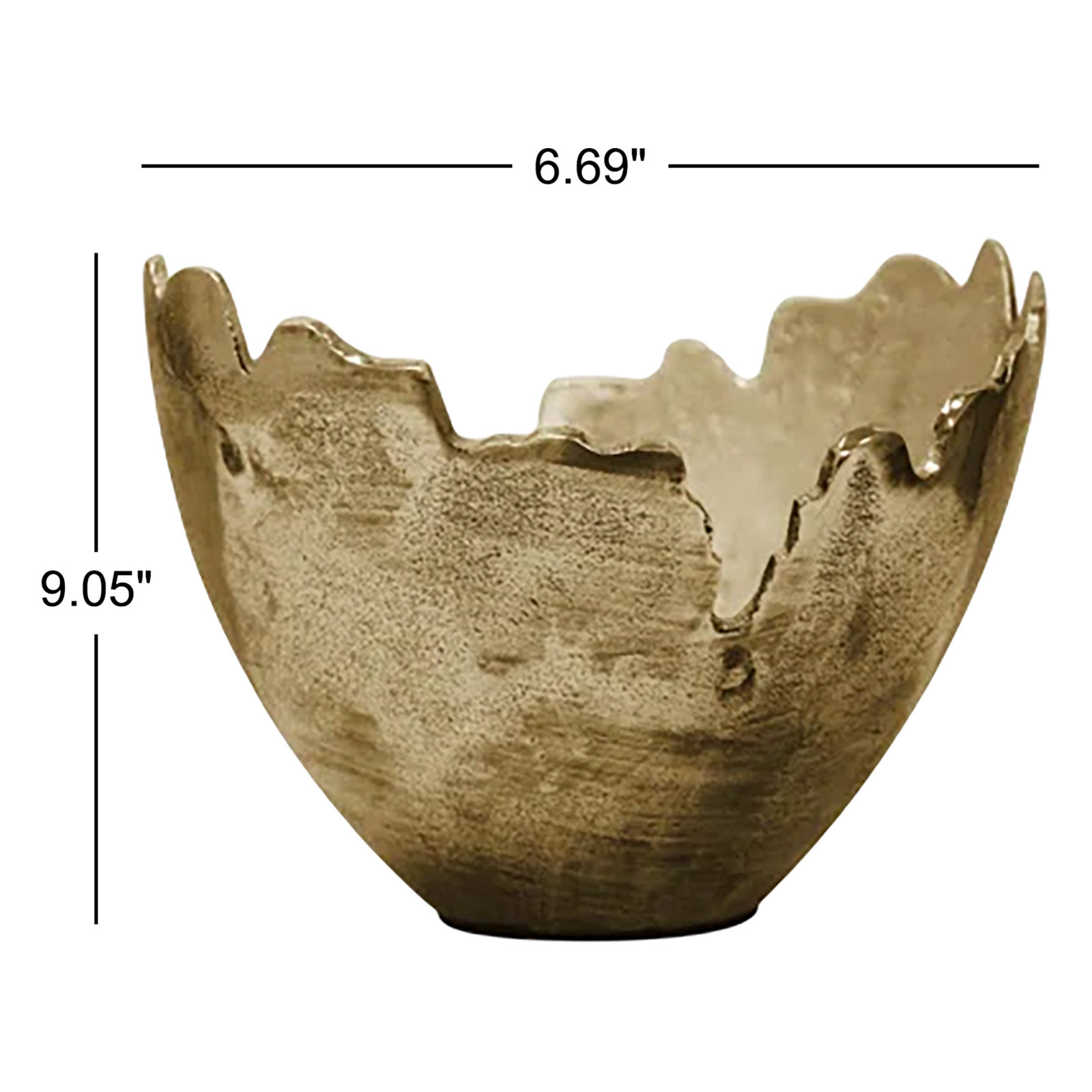 Aluminum Decorative Bowl 1, 9.05" H x 6.69" W x 9.45" D, Gold