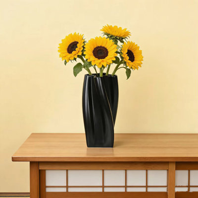  Black Handmade Ceramic Vase, Modern Farmhouse Accent Decor for Living Room, Coffee Table and Shelf