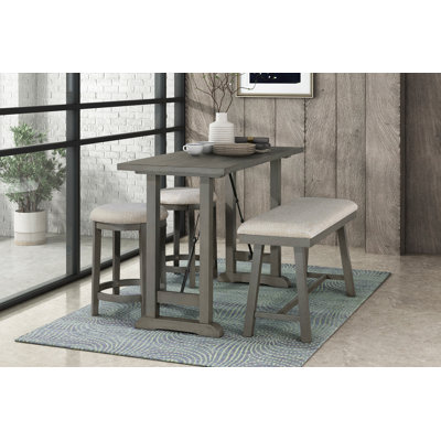 4PC Counter Height Dining Set Counter Height Table With Bench 2X Stools Foam Cushioned Seats Kitchen Dining Breakfast Furniture