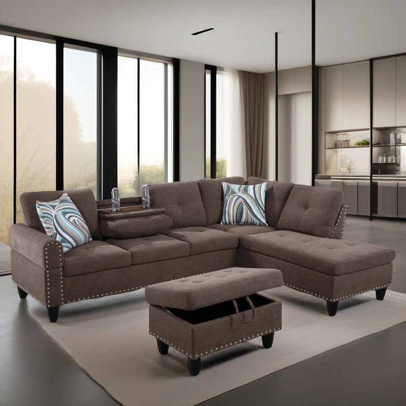 Ensemble de canapé modulaire 3 pièces Modo, Orienté à droite, Microfibre/microsuède brun