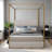 Metal Canopy Bed with Tall Corduroy Upholstered Headboard and Four Poster-933042638-920403527