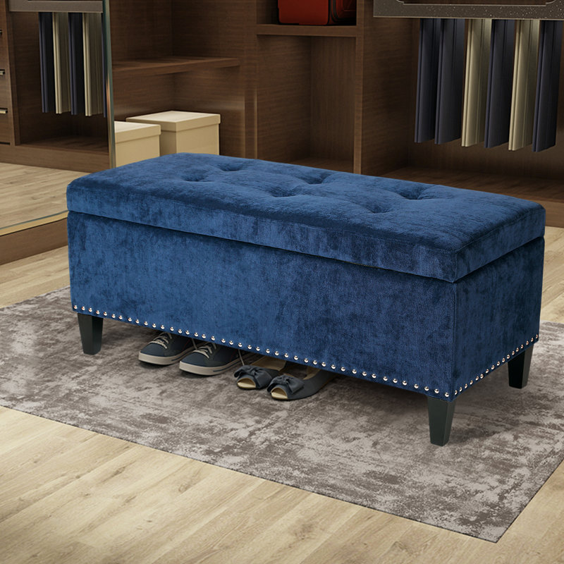 Upholstered Ottoman, Blue Microfiber/Microsuede