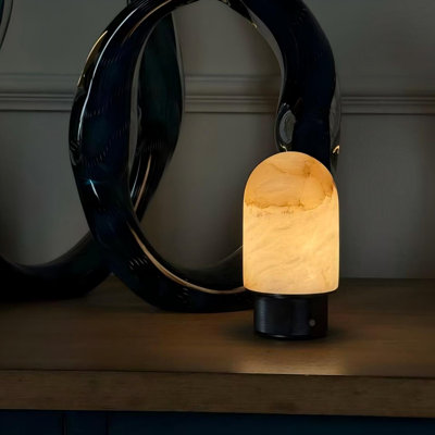 Lampe de table moderne moderne en albâtre naturel espagnol avec lampe de chevet à dôme en pierre sans cordon à intensité variable
