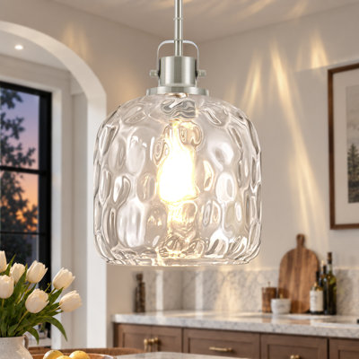 1‑Light 8.90" Hammered Glass Convertible Pendant Light Kitchen Island Light