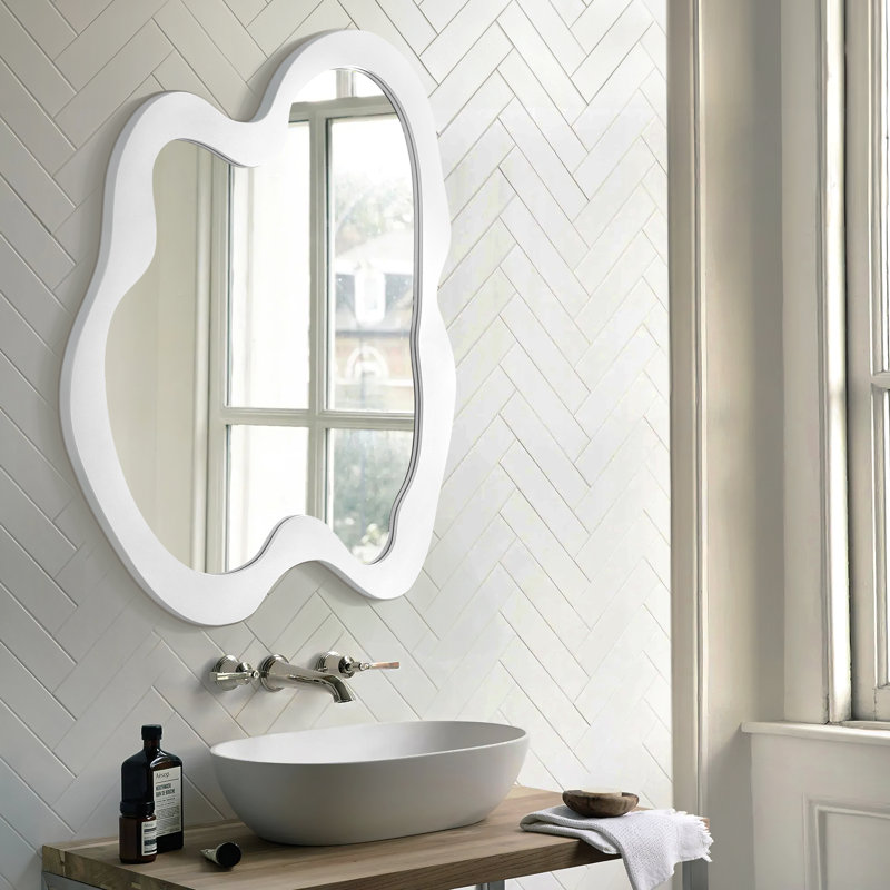 Miroir mural en bois massif, 36 po x 28 po, Blanc
