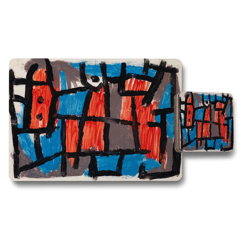 Abstract Cityscape Placemats And Coaster Set With Bold Colors