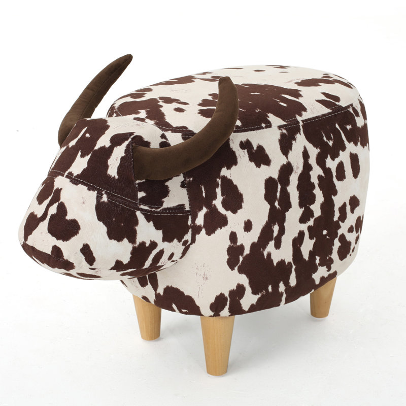 Repose-pieds Massy Cow, 25 po, noir, velours blanc, corne brun clair, Blanc / brun