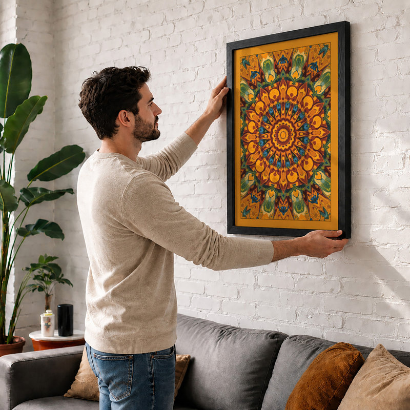 Golden Mandala Rising Botanical - Framed Print, A3 - 42.0 x 29.7 cm, White