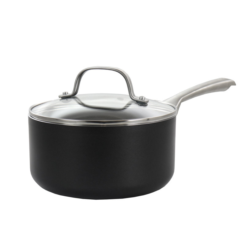 Black 8-Piece Aluminum Non-Stick Cookware Set with Stainless Steel Handles