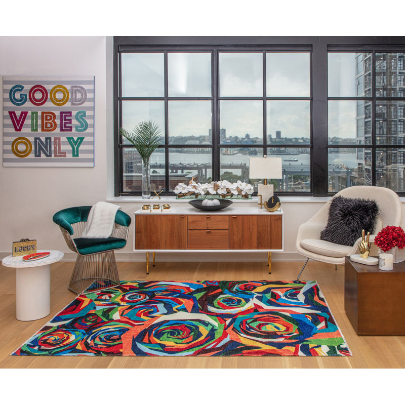 Maisie Abstract Coming Up Roses Area Rug, Runner  2'7" x 8'