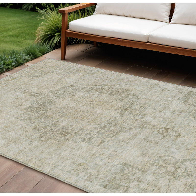 Tapis extérieur lavable à médaillon floral 10 pi x 14 pi