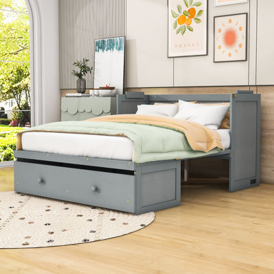 Wooden Murphy Bed with USB Port and Drawer