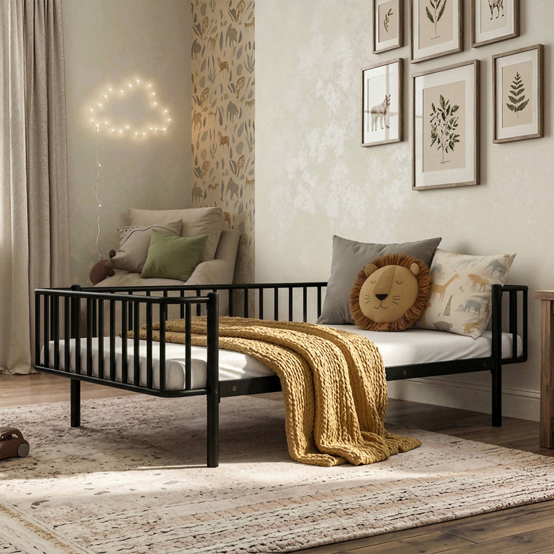 Metal Daybed with Steel Slat Support, Twin Sofa Bed Frame, No Box Spring Needed, Sturdy & Space-Saving, Black, Twin, Black