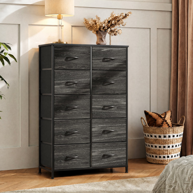 Cecilla 10 Drawer Dresser for Bedroom, Tall Dresser for Storage with Woonden Top, Sturdy Frame, Double Dresser for Living Room, Closet, Hallway