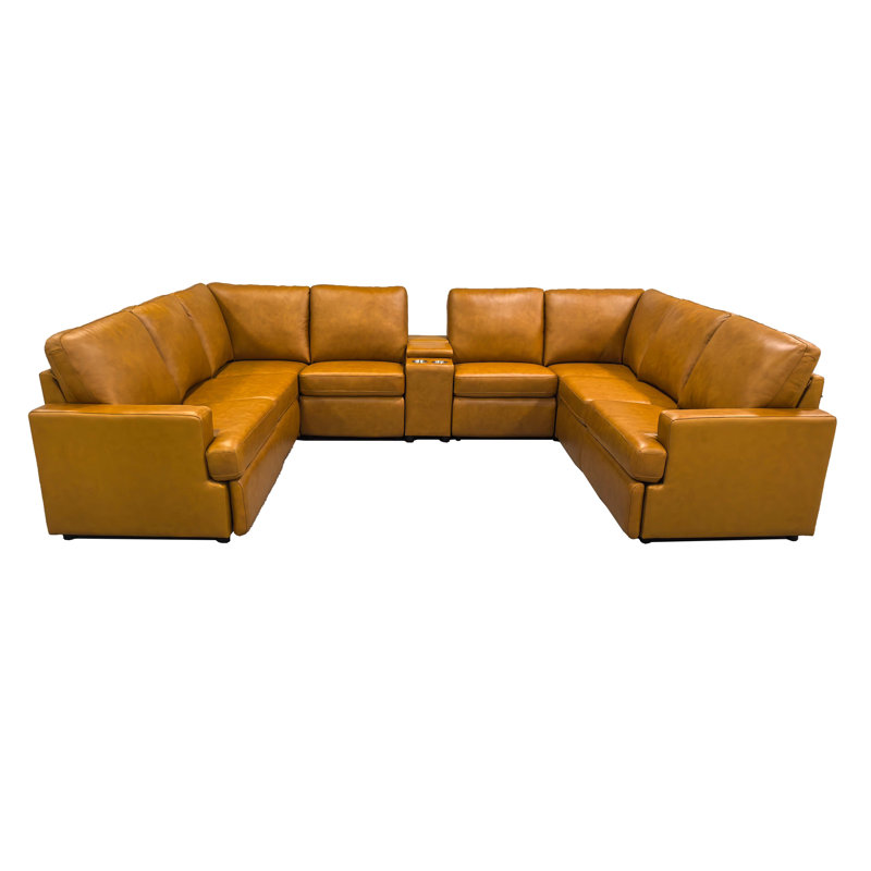 Namdor Leather Match Power Recline Sectional, Ginger Leather Match
