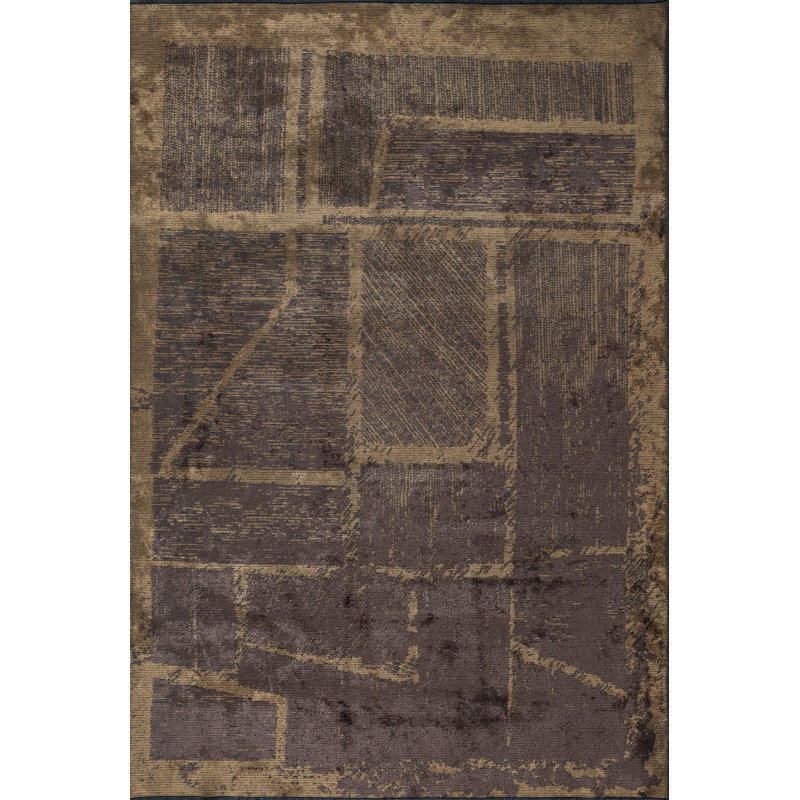 Brown Abstract Luxury Area Rug, Rectangle 7'10" x 11'2"