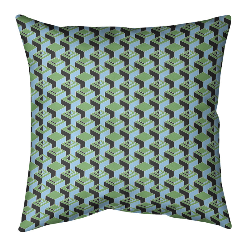 Housse de coussin Skyscrapers, 16 po x 1 po, Petit vert et bleu sarcelle, Polyester filé