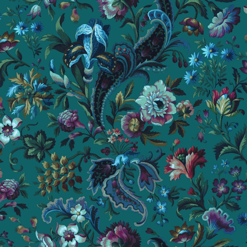 Florika 9.84' L x 70.8" W Wallpaper Roll, Green/Blue/Purple