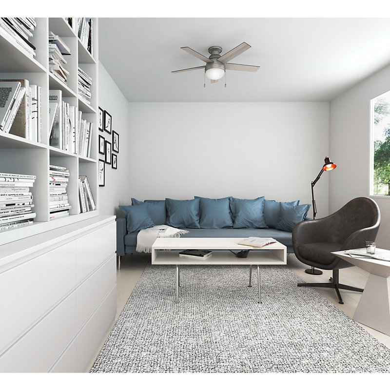 46" Anslee 5 - Blade LED Flush Mount Ceiling Fan with Pull Chain and Light Kit Included, Matte Silver