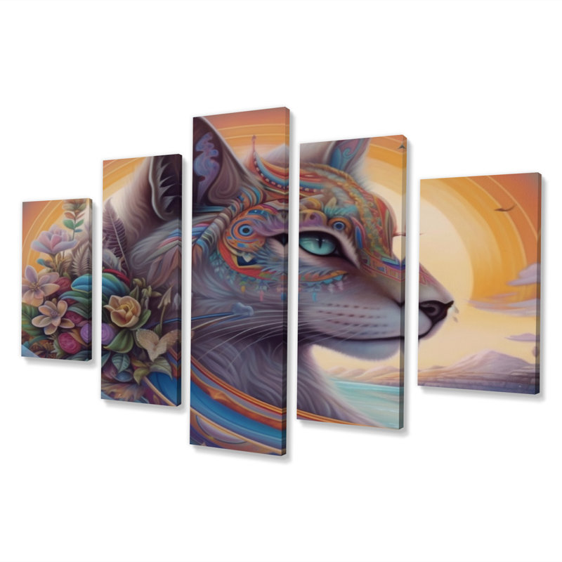 Toland " Magical Rainbow Cat With Flowers I " 5 - Pieces
