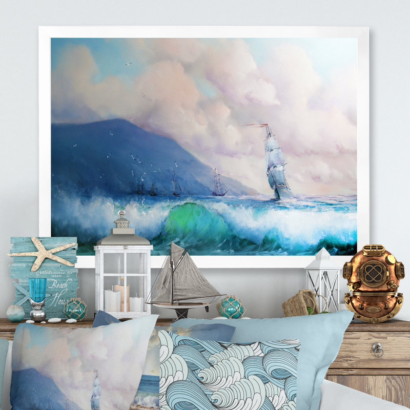 «Old Bataille Sea Ship On Sunset», reproduction d'art sur toile nautique et côtier, H 12 po x l 20 po x P 1 po