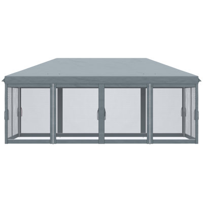 Auvent 10 pi x 20 pi avec parois latérales en filet. Robuste pour l'extérieur, le jardin et les fêtes sur la terrasse. Gris. Espace spacieux, filet stable, célébrations extérieures instantanées sur le patio, grand espace, choix polyvalent,