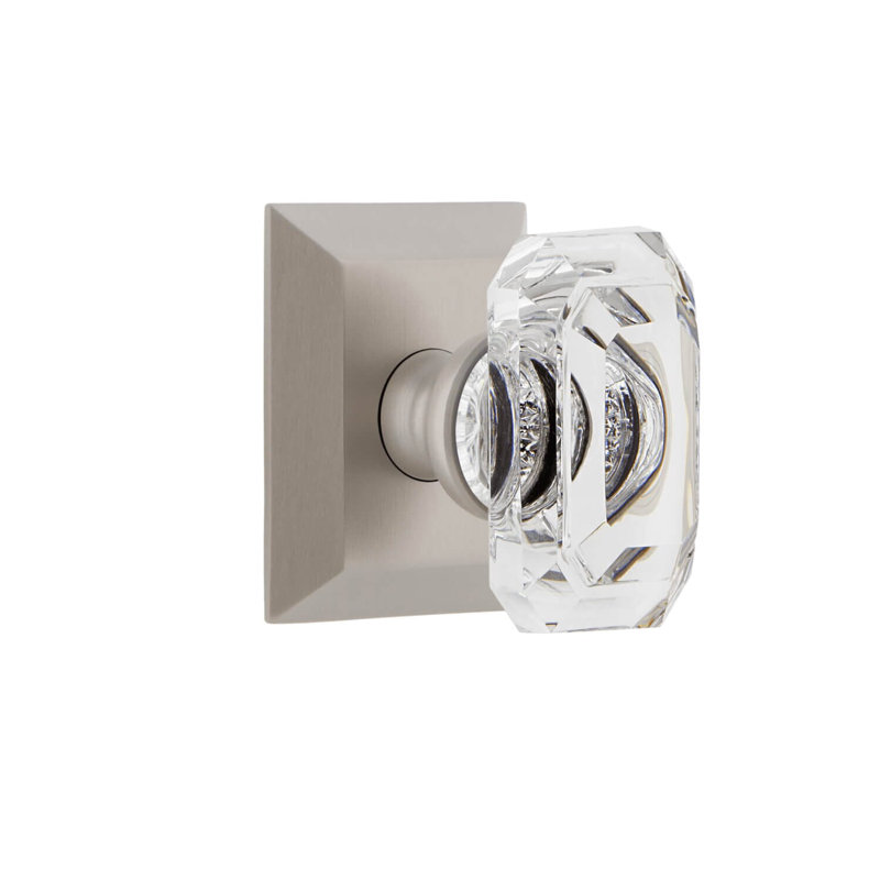 Grandeur Concealed Screw Mechanism Geometric Knob with Square Rosette, Satin Nickel