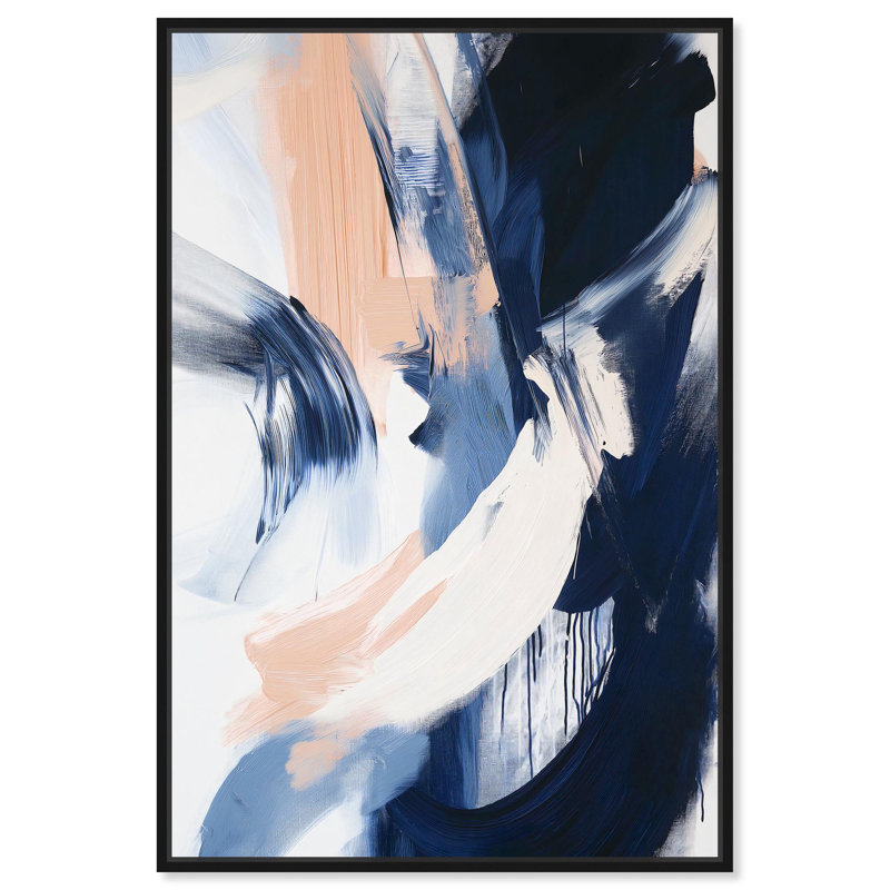 «Windswept Blue I», art abstrait bleu par Art Remedy, Cadre noir, H 16 po x l 11 po