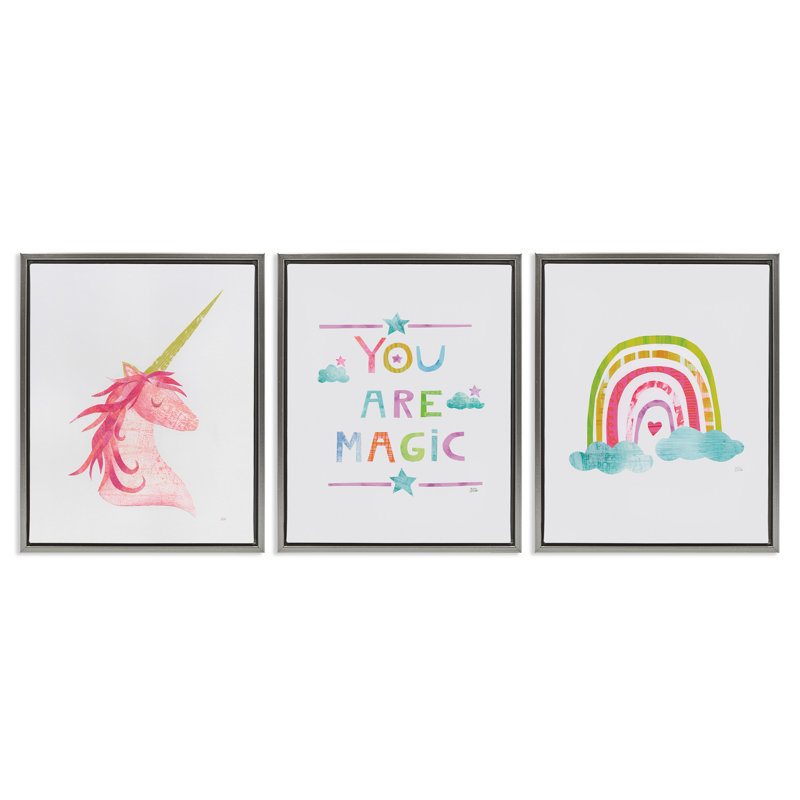 You Are Magic - Arc-en-ciel et licorne, Cadre flottant gris lustré, H 21 po x l 17 po