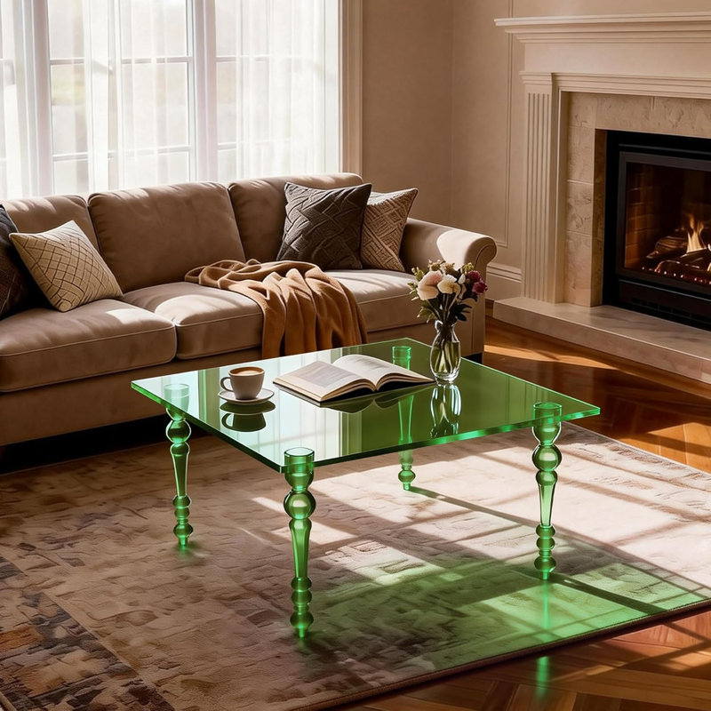 Table basse en acrylique de style moderne Mid-Century pour salon, chambre à coucher, Vert